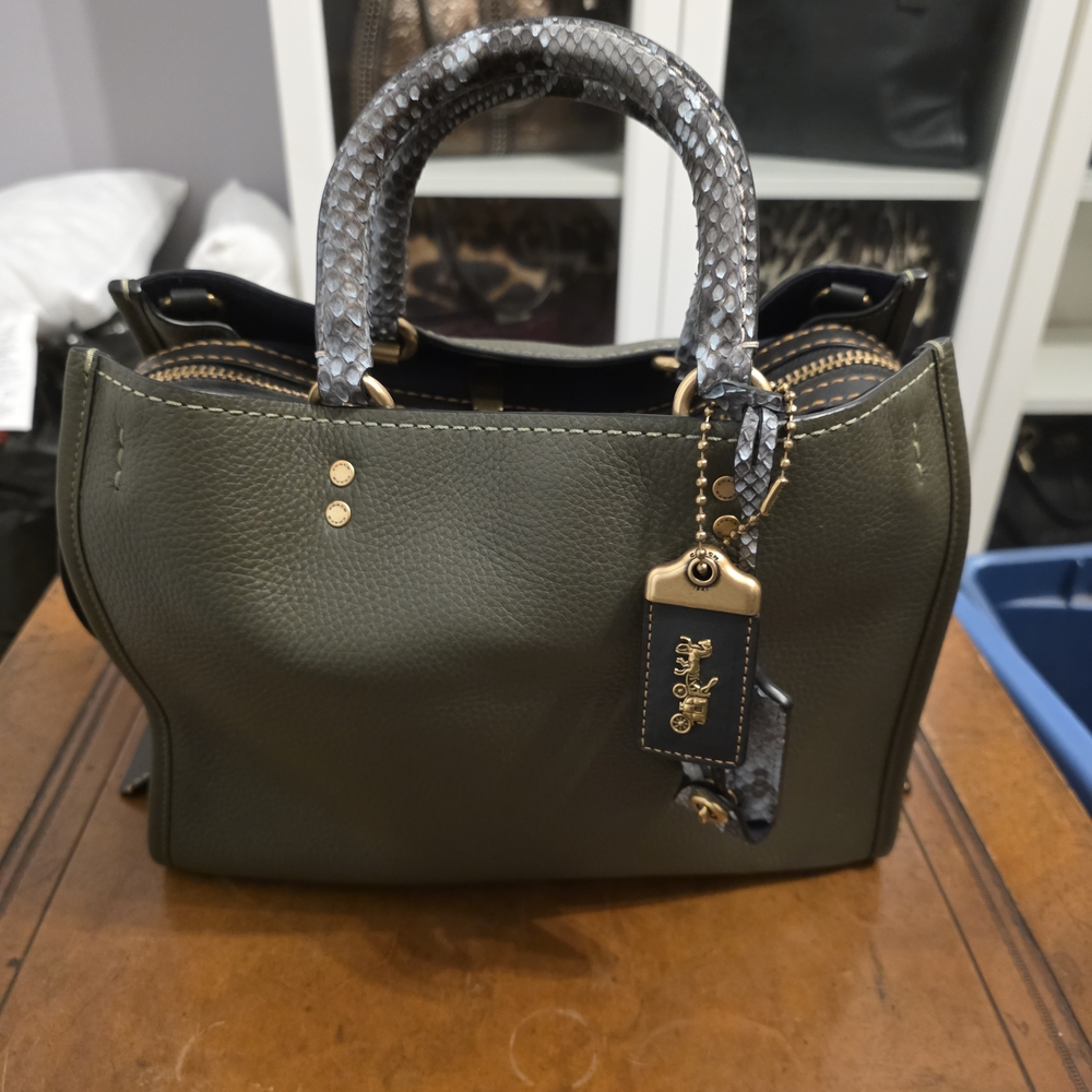 Coach 1941 MTO Rogue Olive Green Leather Handbag With Snakeskin Handles NEW